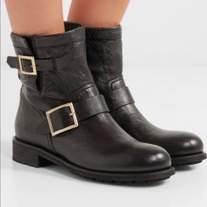 Jimmy Choo black youth leather biker boot